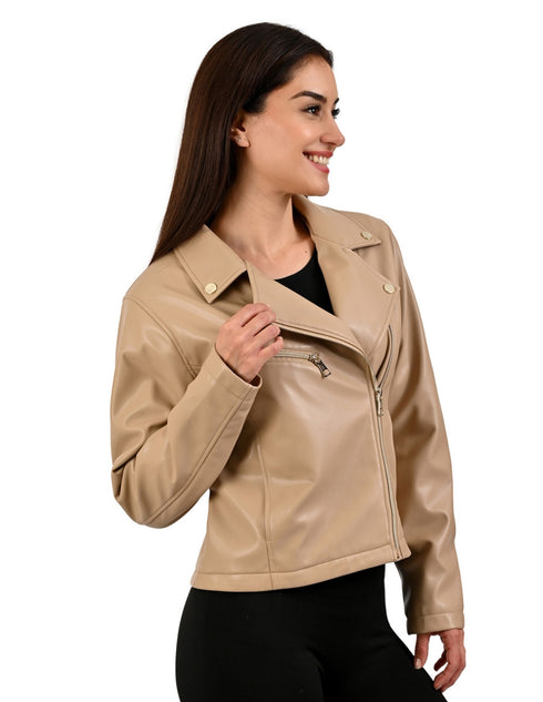 Chamarra de Dama Lee Beige Estilo Biker en Piel Sintética